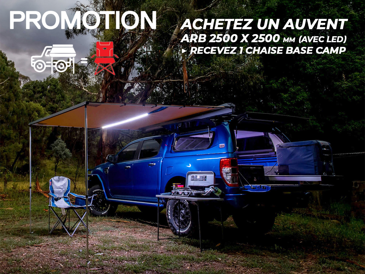 PROMO Auvent ARB 2500 x 2500 mm (avec LED incluse) + Chaise Base Camp OFFERTE