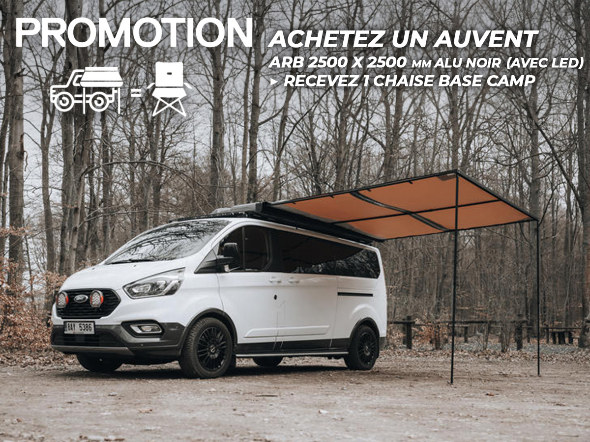 PROMO Auvent ARB 3000 X 2500 mm aluminium noir (avec LED incluse) + Chaise Base Camp OFFERTE