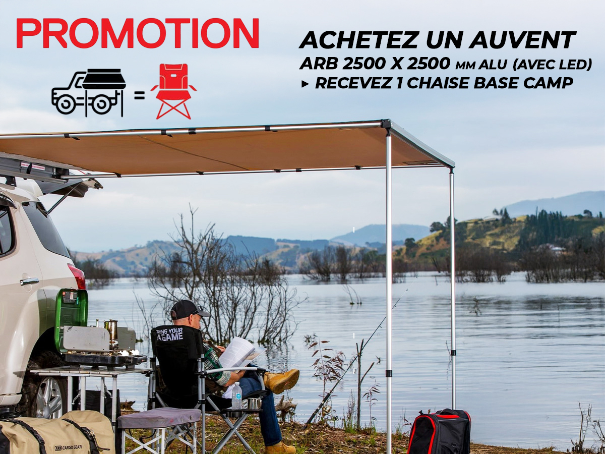 PROMO Auvent ARB 2500 x 2500 mm aluminium (avec LED incluse) + Chaise Base Camp OFFERTE