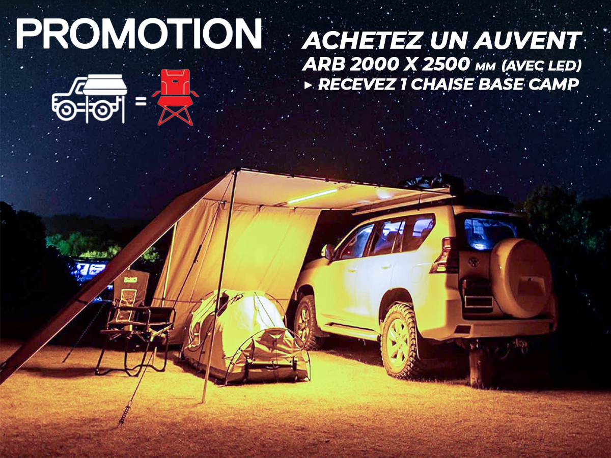PROMO Auvent ARB 2000 x 2500 mm (avec LED incluse) + Chaise Base Camp OFFERTE