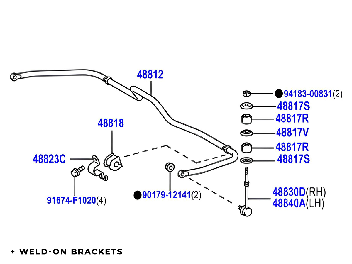 Kit barre stabilisatrice arrière fixe Toyota KDJ15 GDJ15 N4-Offroad - remplacement KDSS
