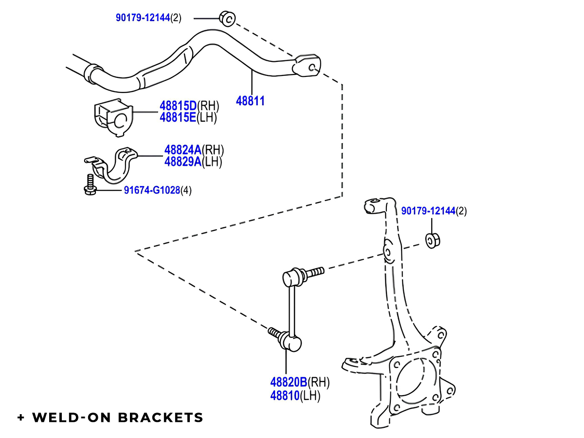 Kit barre stabilisatrice avant fixe Toyota KDJ15 GDJ15 N4-Offroad - remplacement KDSS